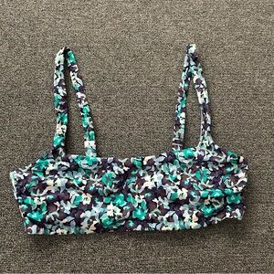Athleta Floral Print Square Neck Bikini Top Size 36B/C Underwire Blue Teal